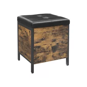   VASAGLE Ipari Tárolós Ülőke Műbőr Kárpitozással Rusztikus Barna-Fekete