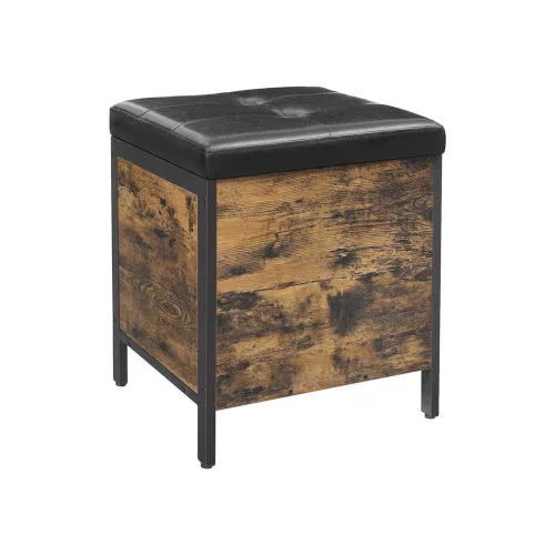 VASAGLE Ipari Tárolós Ülőke Műbőr Kárpitozással Rusztikus Barna-Fekete