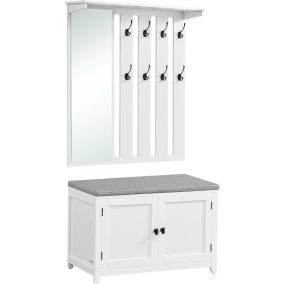  VASAGLE Country Előszoba Szett Tükörrel és Cipősszekrénnyel Felhőfehér