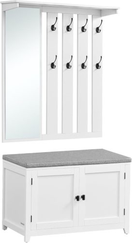 VASAGLE cipős pad fali fogas szett tükörrel felhőfehér