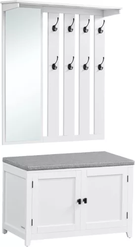 VASAGLE cipős pad fali fogas szett tükörrel felhőfehér