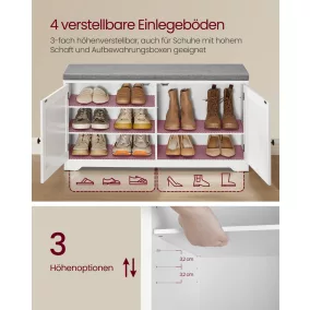 VASAGLE cipős pad tükrös fali fogas szett felhőfehér