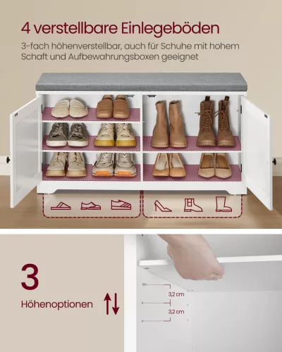 VASAGLE cipős pad tükrös fali fogas szett felhőfehér