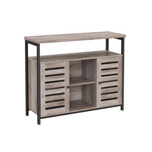 VASAGLE LOWELL Ipari Tárolószekrény Zsalus Ajtókkal Szürke-Bézs és Fekete