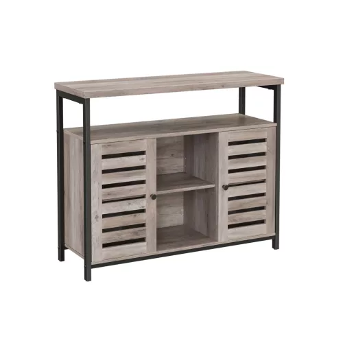 VASAGLE LOWELL Ipari Tárolószekrény Zsalus Ajtókkal Szürke-Bézs és Fekete