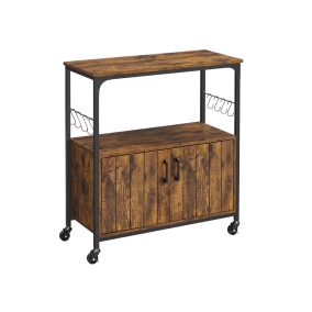   VASAGLE Ipari Konyhai Tárolószekrény Görgőkkel Rusztikus Barna-Fekete