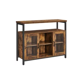   VASAGLE Ipari Stílusú Tálaló Szekrény Üvegajtókkal Rusztikus Barna-Fekete