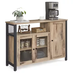   VASAGLE tárolószekrény 3 ajtós komód ipari stílusú tevebarna és fekete 33 x 110 x 75 cm