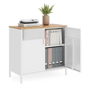   SONGMICS álló tárolószekrény ajtóval, állítható polccal, forgácslap és acél, fehér