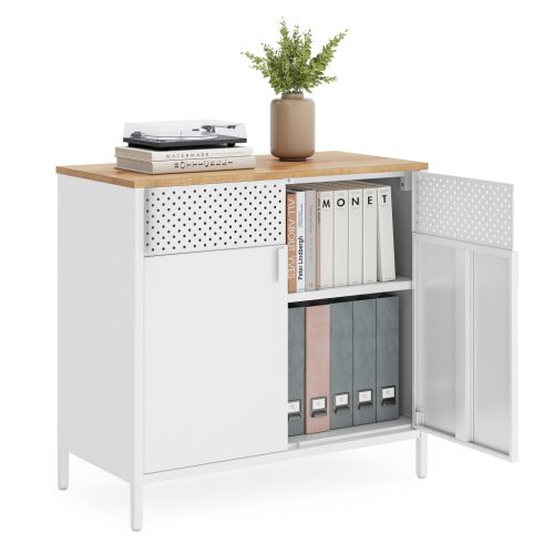 SONGMICS álló tárolószekrény ajtóval, állítható polccal, forgácslap és acél, fehér