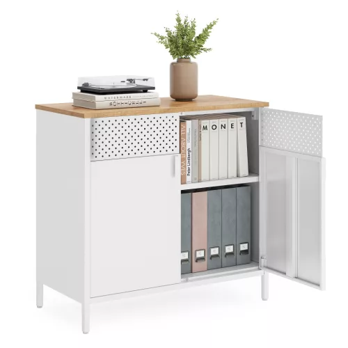 SONGMICS álló tárolószekrény ajtóval, állítható polccal, forgácslap és acél, fehér