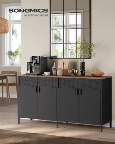 SONGMICS LSC205BD01 tároló szekrény 4 ajtós acél rusztikus barna és fekete