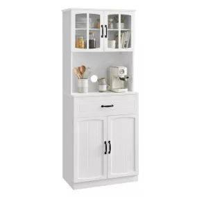   VASAGLE többfunkciós konyhai szekrény állítható polcokkal mikróhullámú sütő fiókkal üvegajtókkal fehér