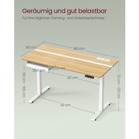   VASAGLE LSD114N01 Elektromos Állítható Magasságú Íróasztal Tölgy-Fehér