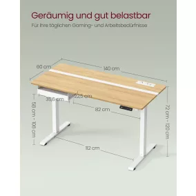   VASAGLE LSD114N01 Elektromos Állítható Magasságú Íróasztal Tölgy-Fehér