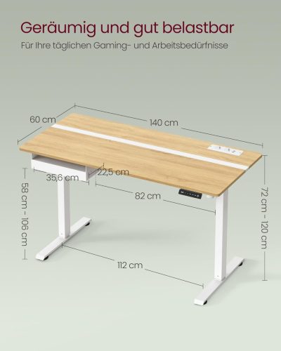 VASAGLE LSD114N01 Elektromos Állítható Magasságú Íróasztal Tölgy-Fehér