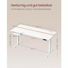   VASAGLE LSD116W01 Elektromos Állítható Magasságú Íróasztal Beépített Aljzattal Felhőfehér/Arany Tölgy