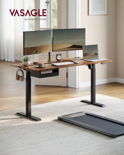 VASAGLE LSD116X01 Elektromos Állítható Magasságú Íróasztal Vintage Barna/Fekete