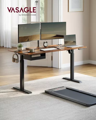 VASAGLE LSD116X01 Elektromos Állítható Magasságú Íróasztal Vintage Barna/Fekete