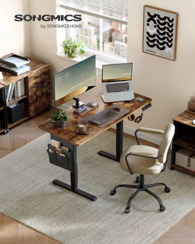 SONGMICS LSD132K01 elektromosan állítható magasságú íróasztal vintage barna fekete memóriafunkcióval