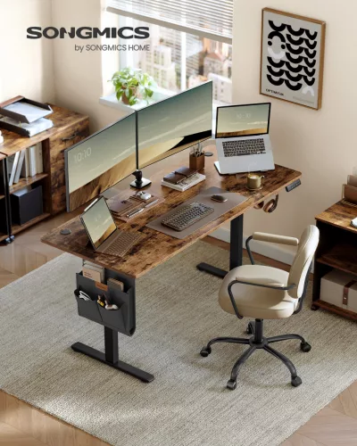 SONGMICS LSD136K01 elektromos magasságállítható íróasztal 4 memóriafunkcióval vintage barna fekete