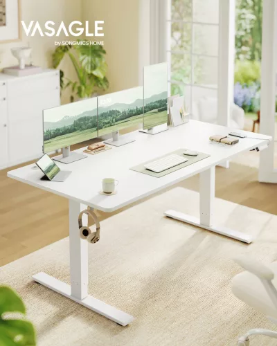 VASAGLE LSD146WZ02 Elektromosan Állítható Magasságú Álló Asztal 160 x 80 cm USB-C Porttal Matt Fehér