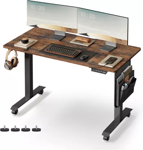 VASAGLE LSD172X01 elektromos magasságállítható íróasztal forgácslap acél Oxford szövet vintage barna 120 cm