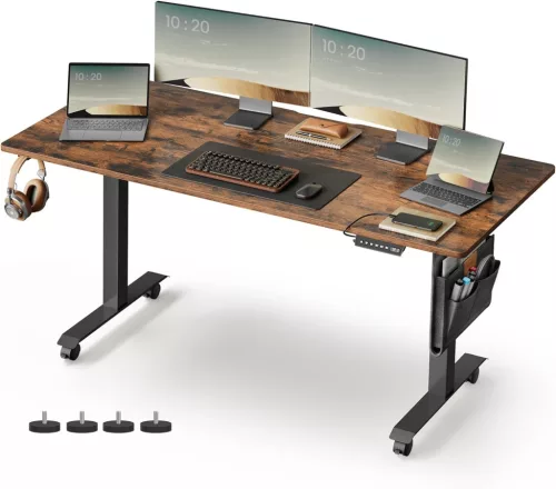 VASAGLE LSD176X01 elektromosan állítható magasságú íróasztal forgácslap acél Oxford szövet vintage barna 160 cm