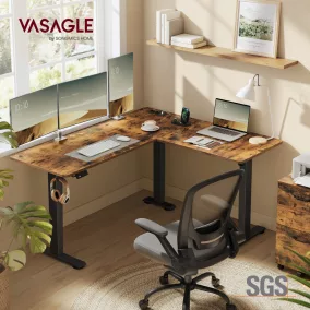   VASAGLE LSD264K01 Elektromos Állítható Magasságú L-alakú Sarokíróasztal Rusztikus Barna