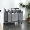 SONGMICS Gurulós Szennyestároló 4 Kivehető Zsákkal Szürke 140L