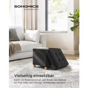   SONGMICS LSF014B11 Tárolós Pad Műlen Fekete Összecsukható