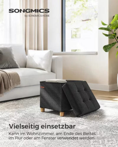 SONGMICS LSF014B11 Tárolós Pad Műlen Fekete Összecsukható