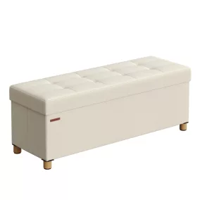   SONGMICS tároló ülőpad összecsukható lábakkal vászonhatású krémfehér 38 x 110 x 40 cm