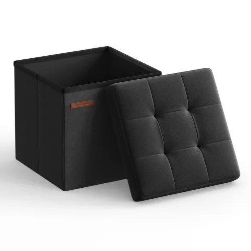 SONGMICS MINOTA összecsukható tároló ülőke vászonhatású fekete 30 x 30 x 30 cm 22 L