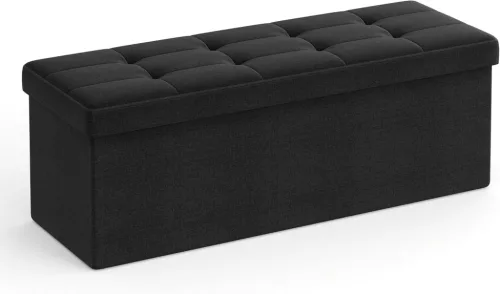 SONGMICS LSF077B01 Tárolós Ülőpad Fekete Műbőr Összecsukható