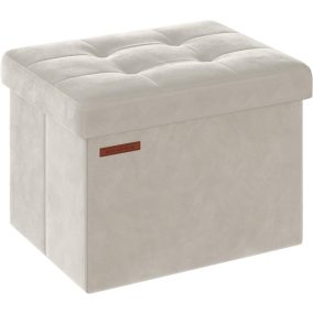   SONGMICS Összecsukható Bársony Tárolós Ülőke Krémfehér