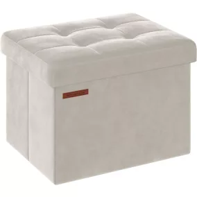   SONGMICS Összecsukható Bársony Tárolós Ülőke Krémfehér