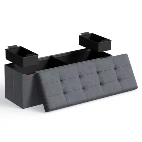   SONGMICS Összecsukható Tároló Ülőpad Bársony Palaszürke 110 cm