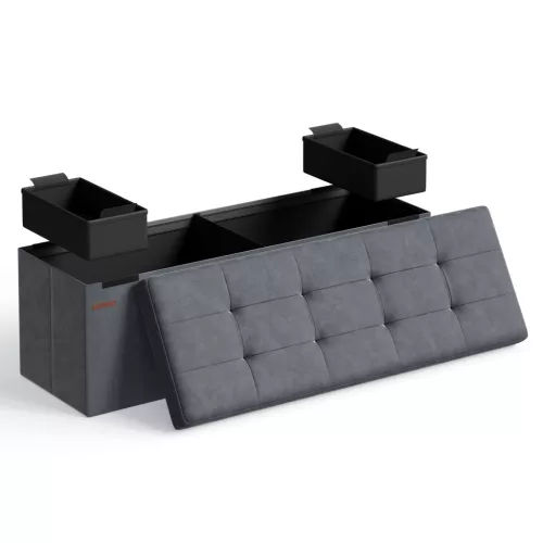 SONGMICS Összecsukható Tároló Ülőpad Bársony Palaszürke 110 cm