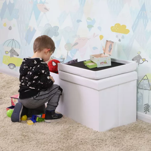 SONGMICS 120L Összecsukható Tárolópad Fehér Ülőpad Cipőspad