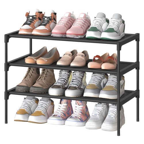 SONGMICS 3 szintes cipőtartó polc fém vázzal fekete