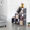SONGMICS 6-Kockás Tárolópolc Lépcsőzetes Szoba Elválasztó Fekete