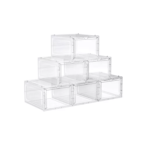 SONGMICS Átlátszó Ajtós Cipőtároló Doboz Szett Fehér 6 db