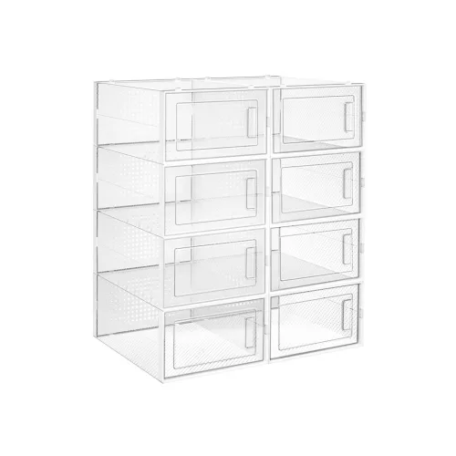 SONGMICS Cipőtároló Doboz 8 db-os Készlet Átlátszó Fehér Műanyag Összecsukható Egymásra Rakható