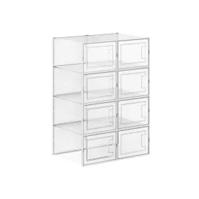   SONGMICS Átlátszó Cipőtároló Doboz Szett 8 db Egymásra Rakható PP Műanyag Fehér