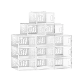   SONGMICS Átlátszó Cipősdoboz Szett 12 db Fehér Szellőző Tárolódoboz
