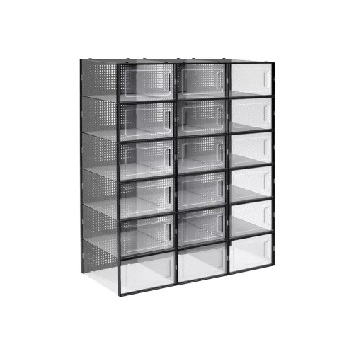 SONGMICS Átlátszó Cipősdoboz Szett 18 db Egymásra Rakható Cipőtároló Rendszerező