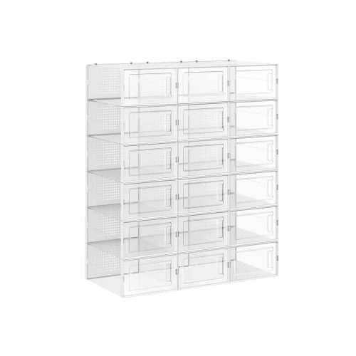 SONGMICS Átlátszó Cipősdoboz Szett 18 db Egymásra Rakható Cipőtároló Rendszerező