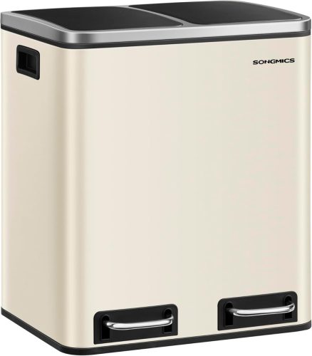 SONGMICS 2 x 15 L dupla pedálos szemetes szelektív hulladékgyűjtéshez rozsdamentes acél homokbézs és fekete