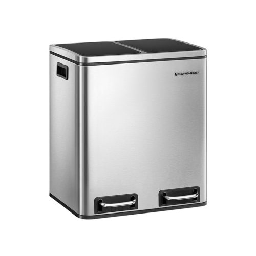 SONGMICS 2x15L Szelektív Hulladékgyűjtő Pedálos Szemetes Acél Ezüst-Fekete